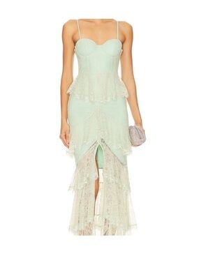 MAJORELLE ZELDA FITZ GOWN LIGHT GREEN. ORIGINALLY $350